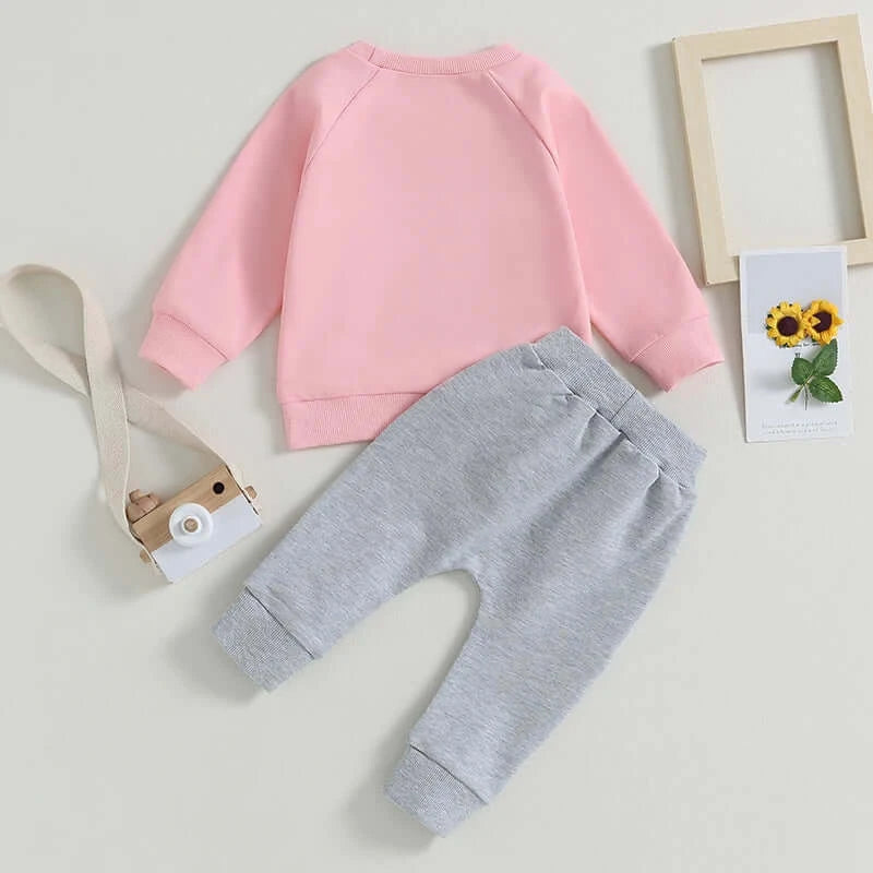 Daddy's Little Girl Mama's Whole World Set (Pink Pullover & Grey Pants) - Lulu Babe