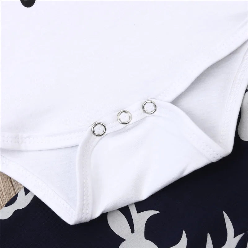 Detail of white bodysuit snaps from the Little Man Deer Set