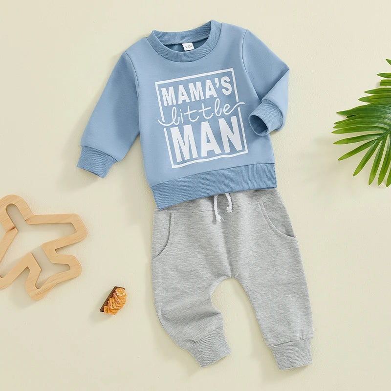Mama's Little Man Set in blue | Comfy Baby Boy Tracksuit - Lulu Babe