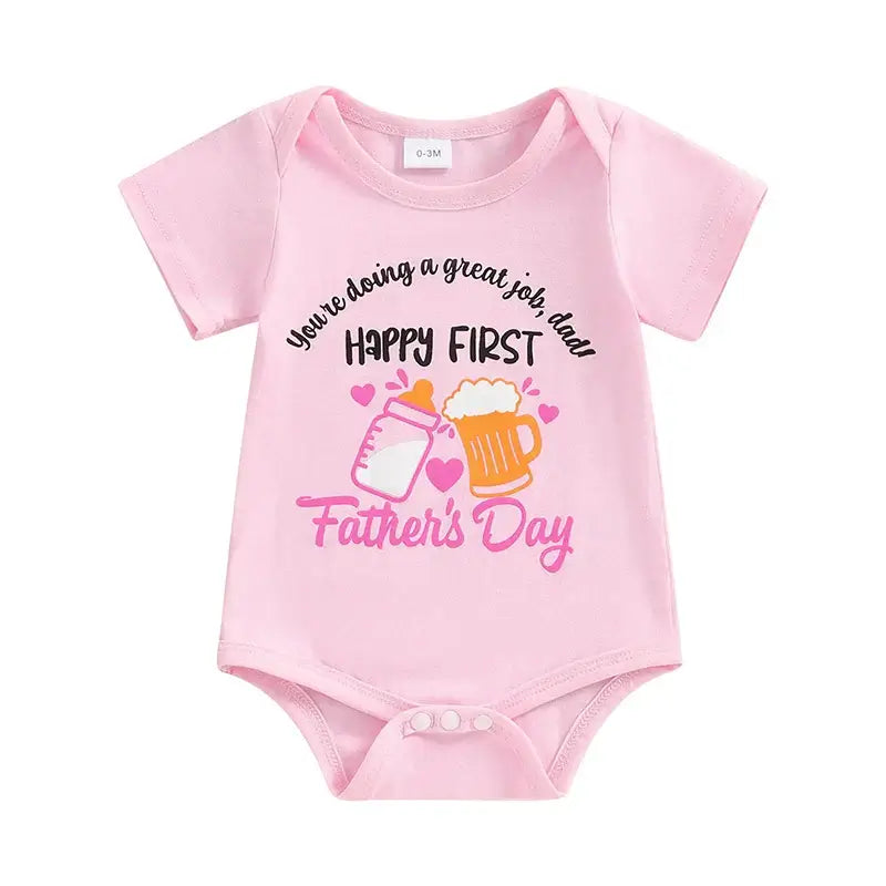 Happy First Father&#39;s Day Romper - Pink - Lulu Babe