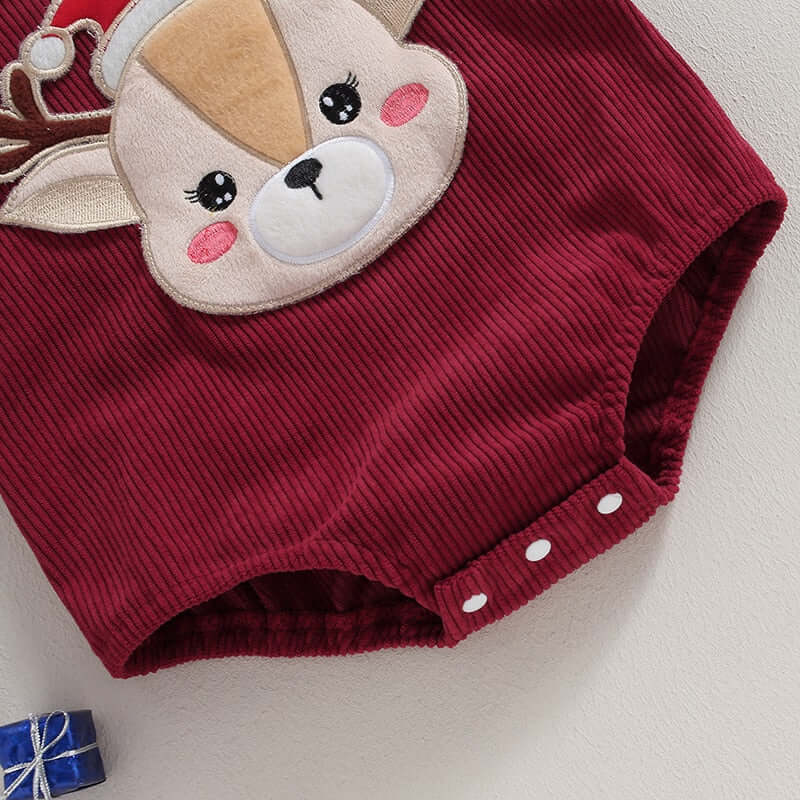 Reindeer Corduroy Baby Romper | Baby's First Christmas Outfit - Lulu Babe