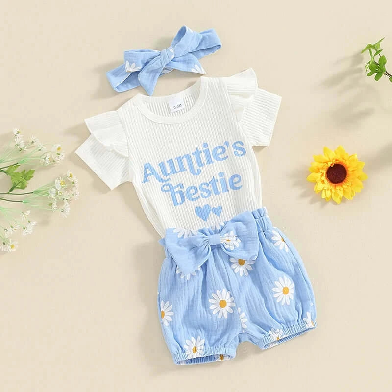 Auntie's Bestie Daisy Set | Stylish Onesie & Shorts Set - Lulu Babe