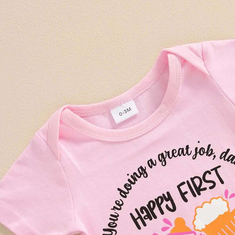 Happy First Father's Day Romper - Pink - Lulu Babe