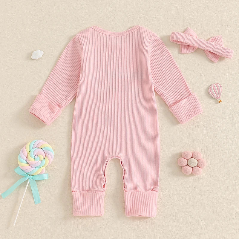 Daddy's Girl pink ribbed baby onesie set with matching headband and accessories