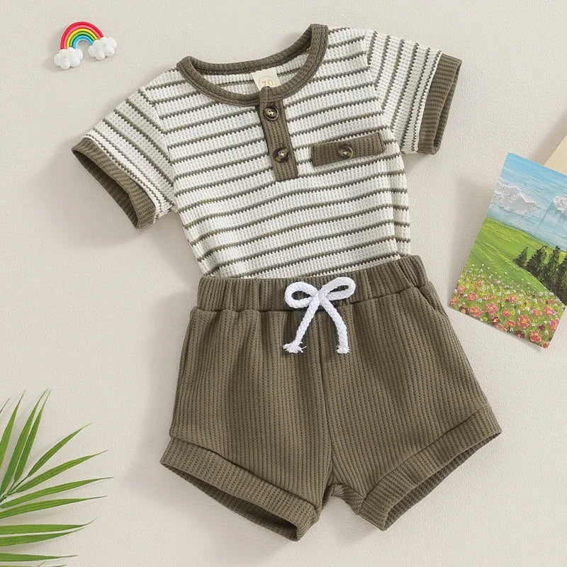 Liam Striped Romper & Shorts Set