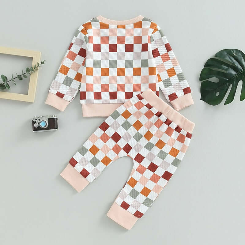 Retro Waffle Baby Trackie Set | Stylish Checkered Baby Outfit - Lulu Babe