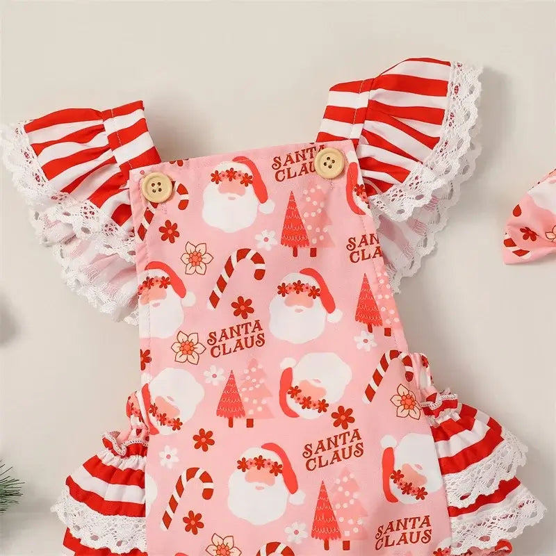 Santa Candy Cane Romper | Adorable Baby Girl Christmas Onesie - Lulu Babe