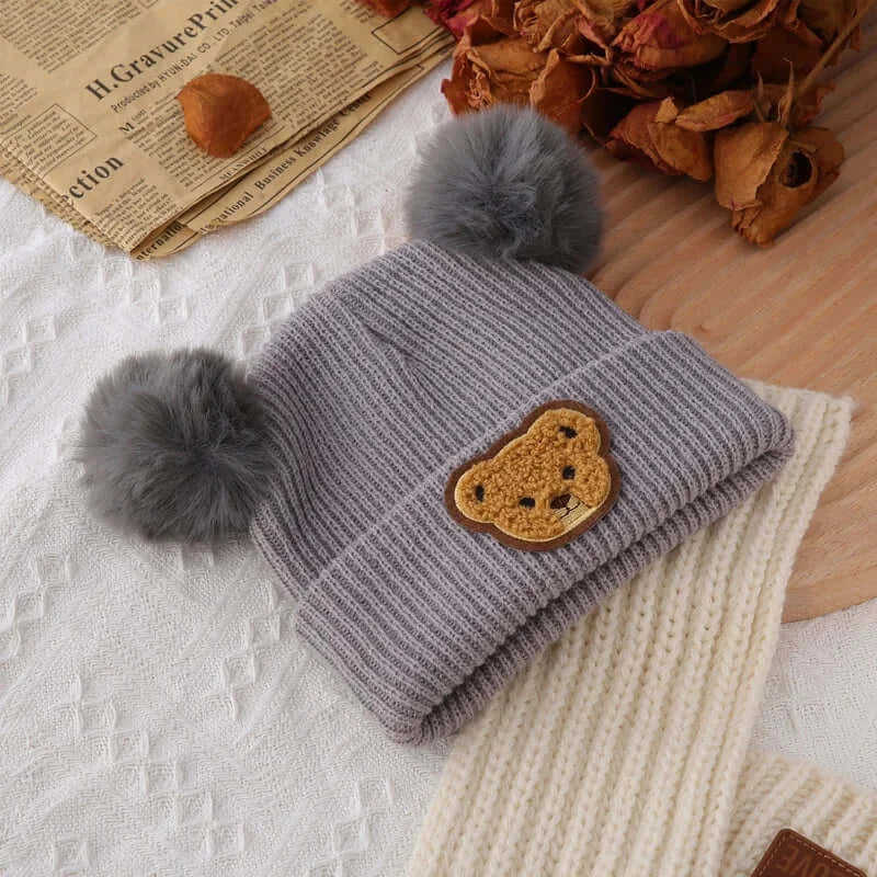 Teddy Pom Pom Beanie | Cute & Cozy Knit Beanie for Baby & Toddler - Lulu Babe