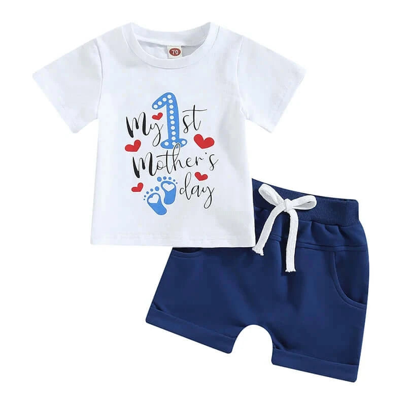 My First Mother's Day Baby Outfit | Baby Boy T-Shirt & Shorts Set - Lulu Babe