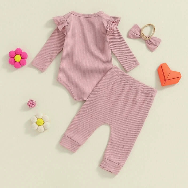 Auntie's Bestie Ribbed Baby Girl Set in pink - flatlay showing the back