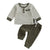 Xavier Waffle Stripe Set in olive green, baby boy outfit with long sleeve striped top and pants.