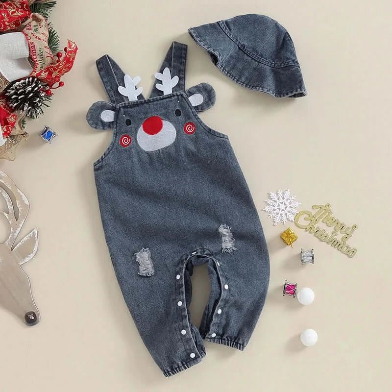 Denim Reindeer Overall Set