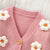 Daisy floral cardigan for baby & toddler girls - pink, showing closeup of floral appliqué