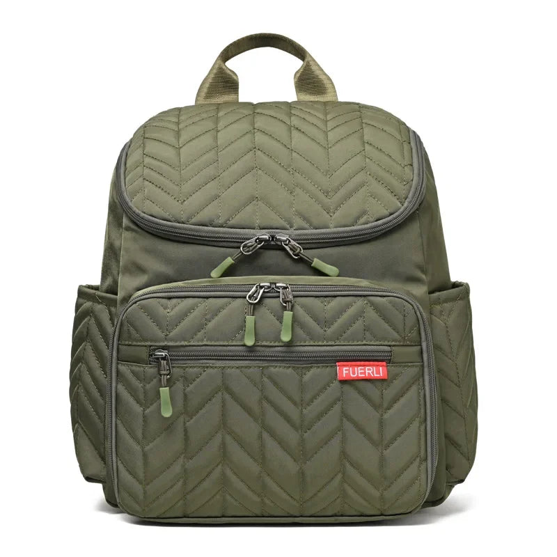 Stylish Quilted Chevron Nappy Backpack in olive green.