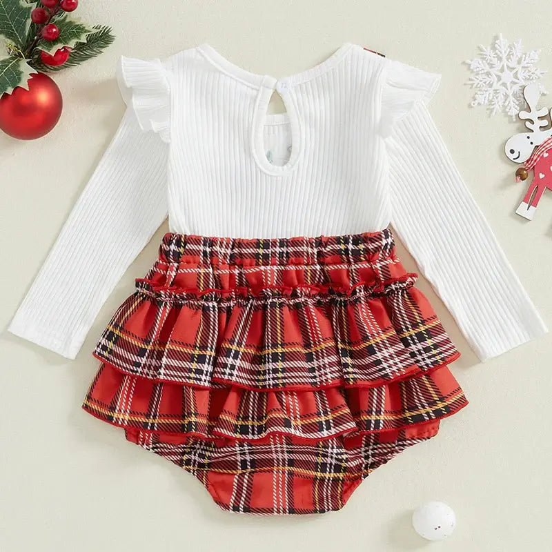 Plaid Reindeer Baby Girl Romper | Adorable Christmas Outfit (in 0-3 months, 3-6 months, 6-9 months, 6-12 month &  12-18 months)