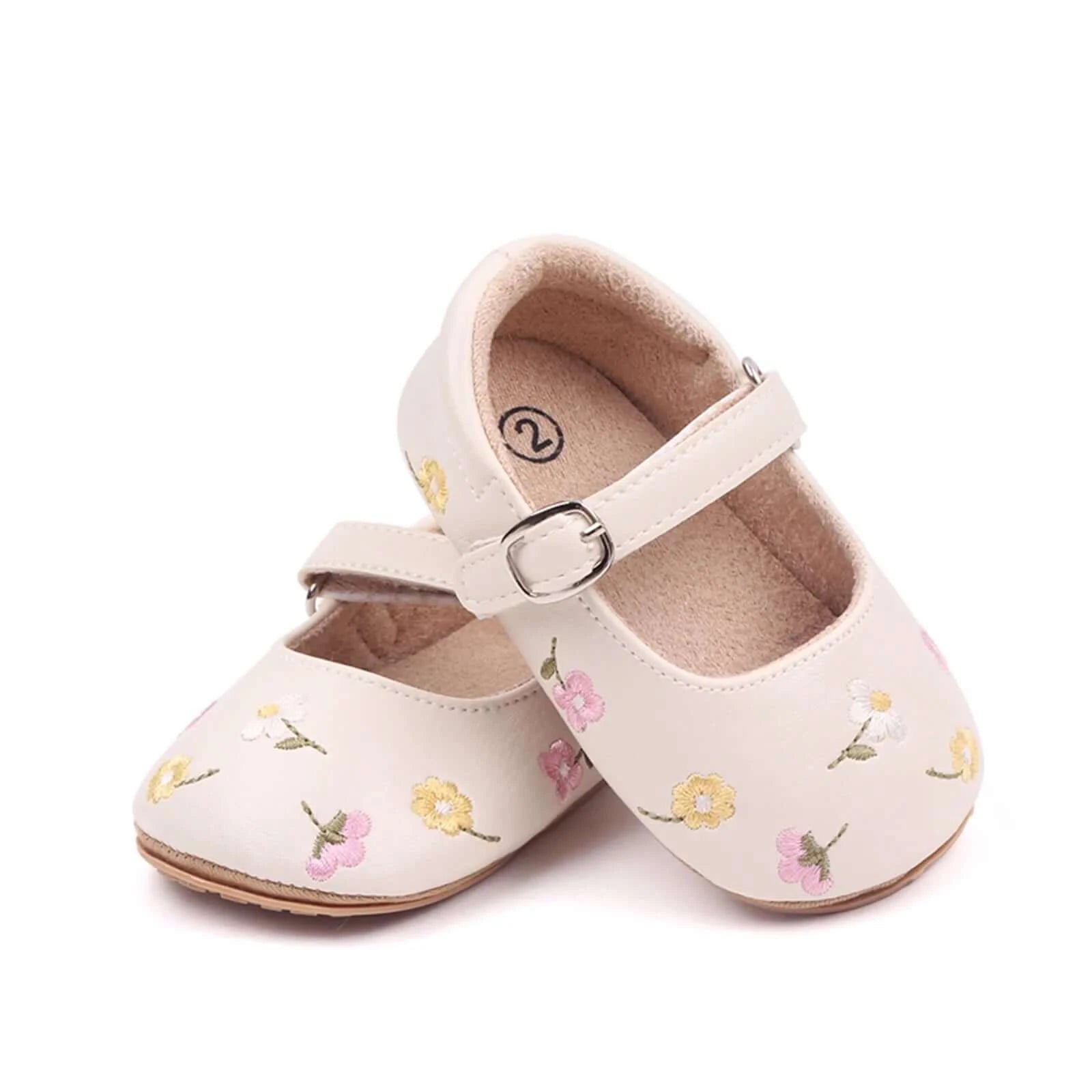 Maeve Flower Baby Shoes Vegan Leather with Floral Embroidery