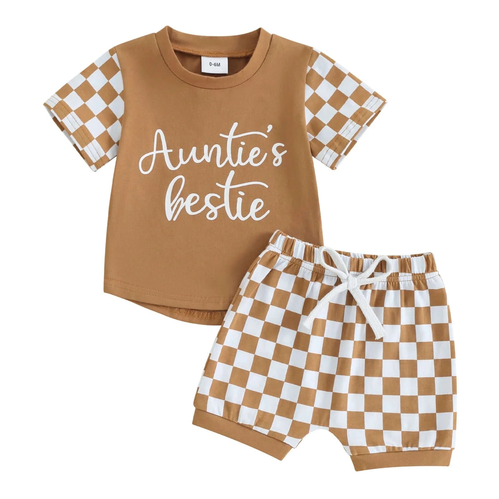 Auntie's Bestie Checkered Baby Set | Top & Shorts Outfit for Baby - Lulu Babe