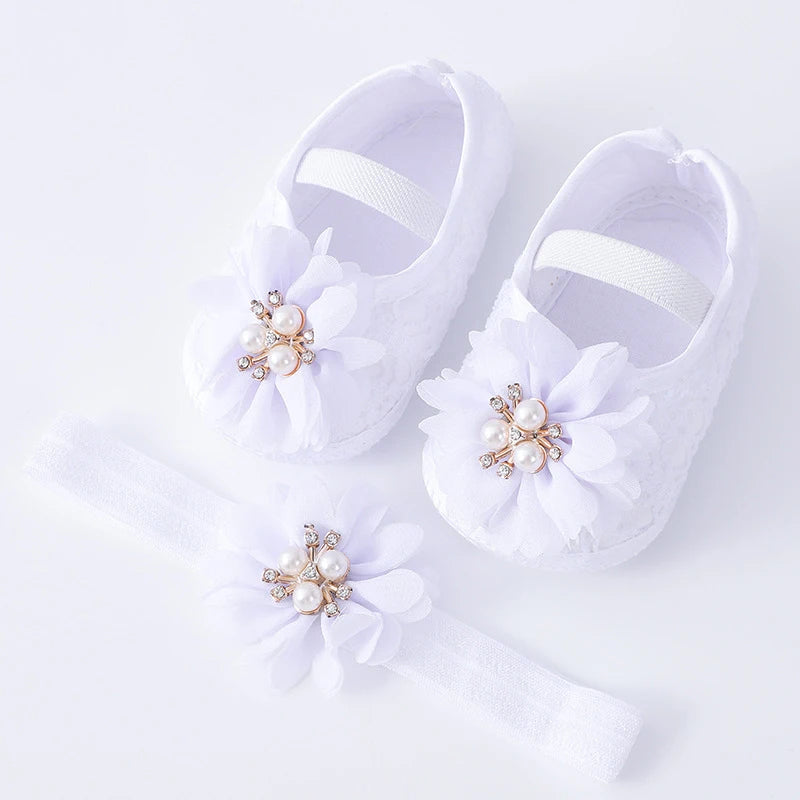 Floral Lace Baby Shoes & Headband Set