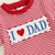 I Love Dad red stripe romper with embroidered message - closeup