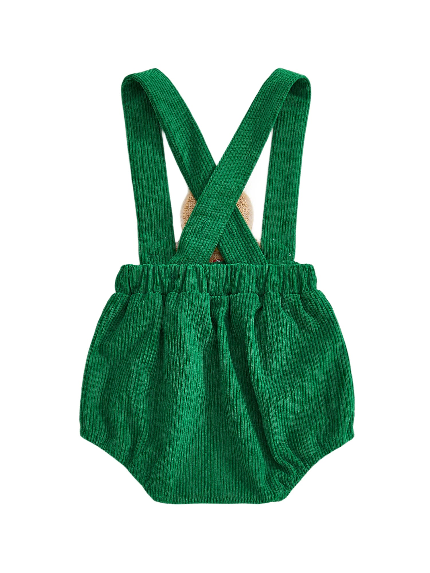 Green corduroy gingerbread man romper for babies, perfect for Christmas celebrations and festive outfits.