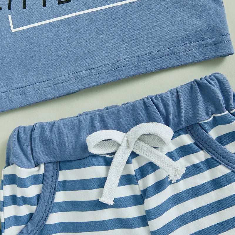 Pretty Fly For A Little Guy Set featuring blue tank top and striped shorts for baby boy.