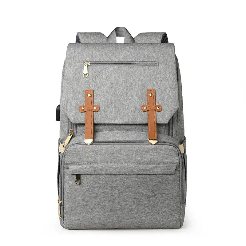 Vienna Nappy Backpack in grey, lightweight and unisex, with insulated bottle pockets and changing mat.