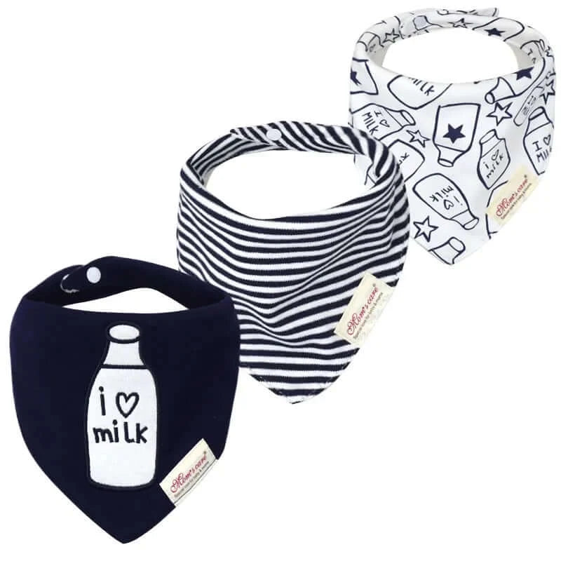 "I Love Milk" Bandana Bibs 3-Pack | Soft, Absorbent Bibs for Babies (0-3 Years) - Lulu Babe