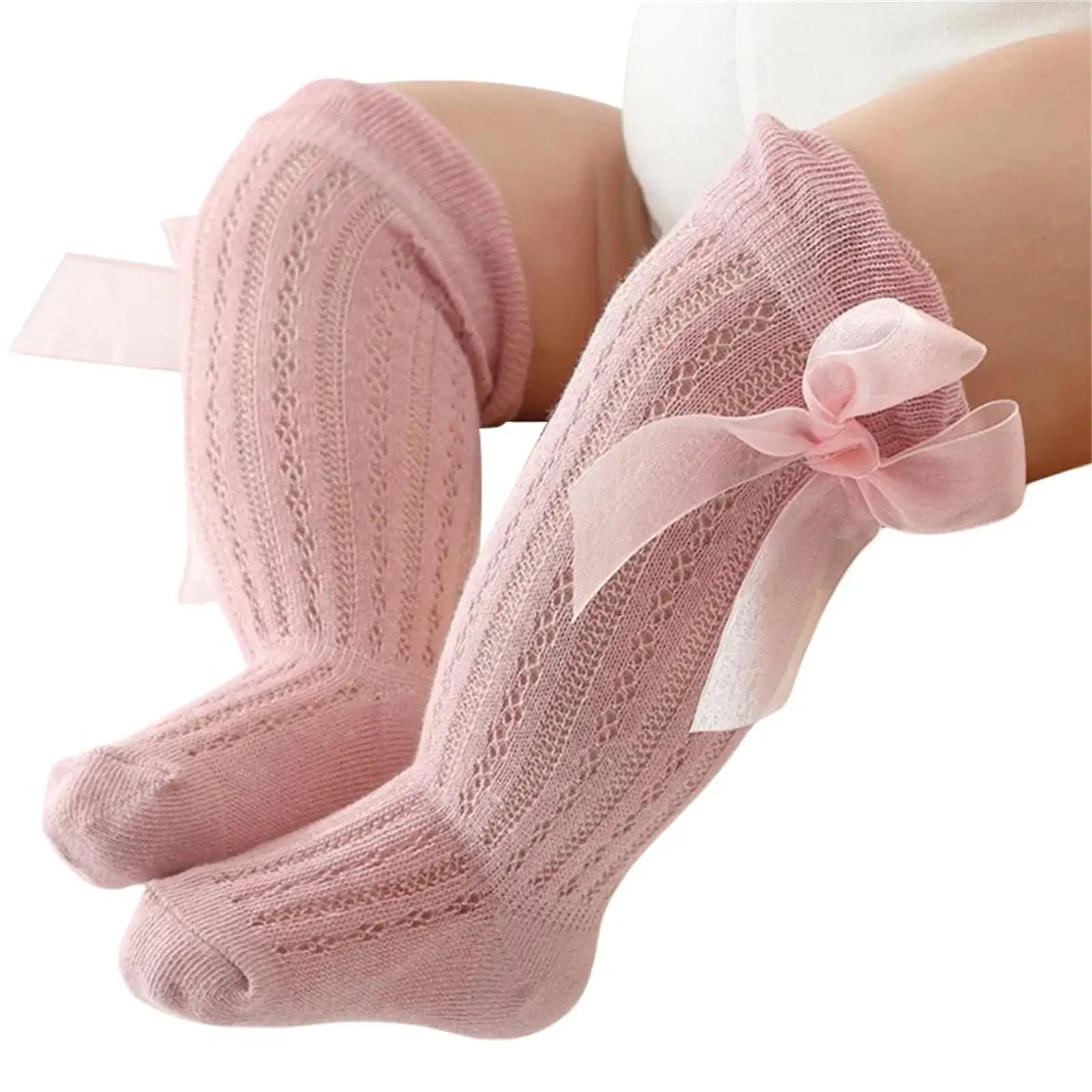 Satin Bow Socks | Adorable Knee High Socks 0-2Y - Lulu Babe