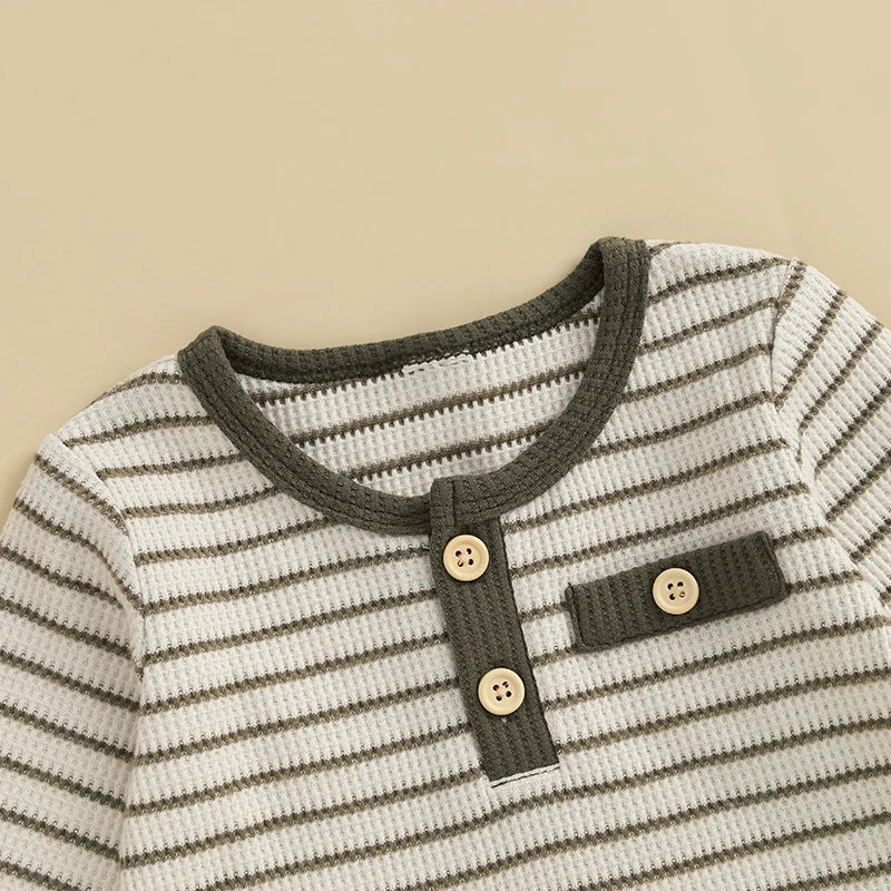 Xavier Waffle Stripe Set in olive green, soft ribbed top