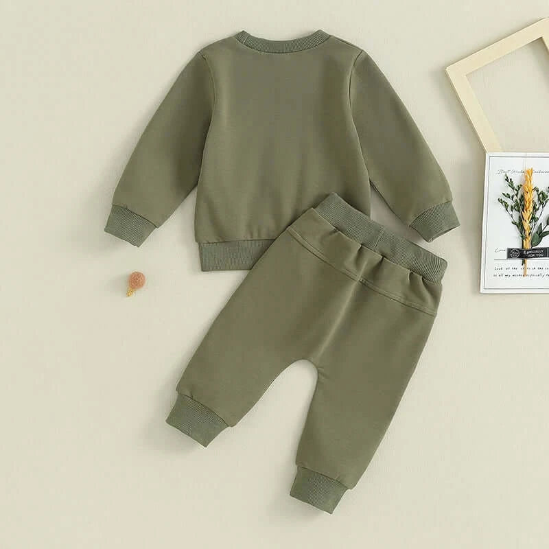 Mama's Boy Baby Outfit | Long Pants & Top Tracksuit Set in khaki (0-3 Years) - Lulu Babe