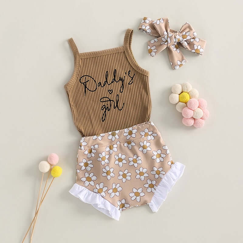 Daddy's Girl Baby Outfit | Ribbed Onesie & Floral Shorts Set - Lulu Babe