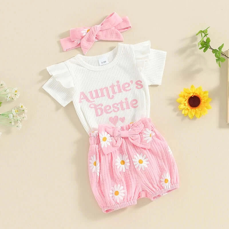 Auntie's Bestie Daisy Set | Stylish Onesie & Shorts Set - Lulu Babe