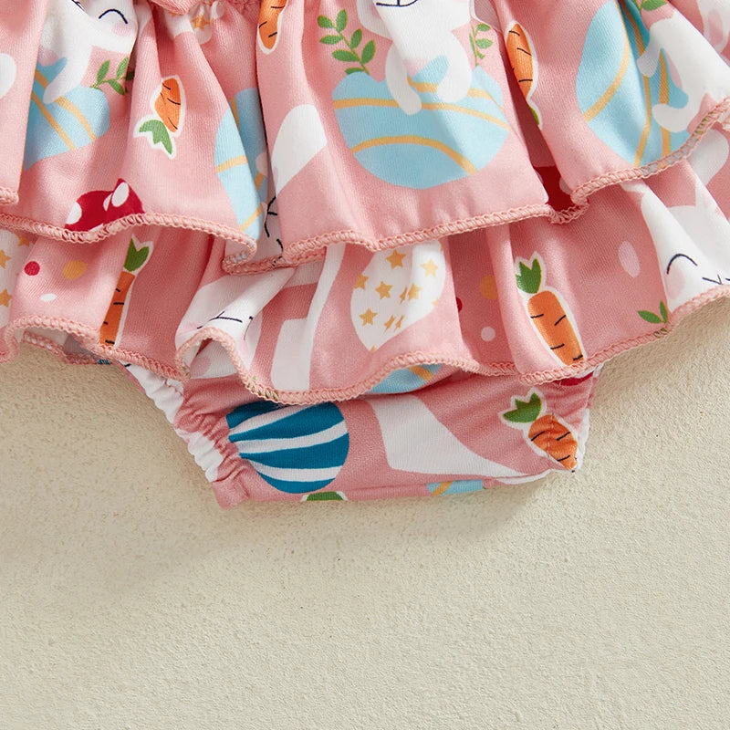 Flatlay of my first Easter baby outfit showing ruffle bloomers