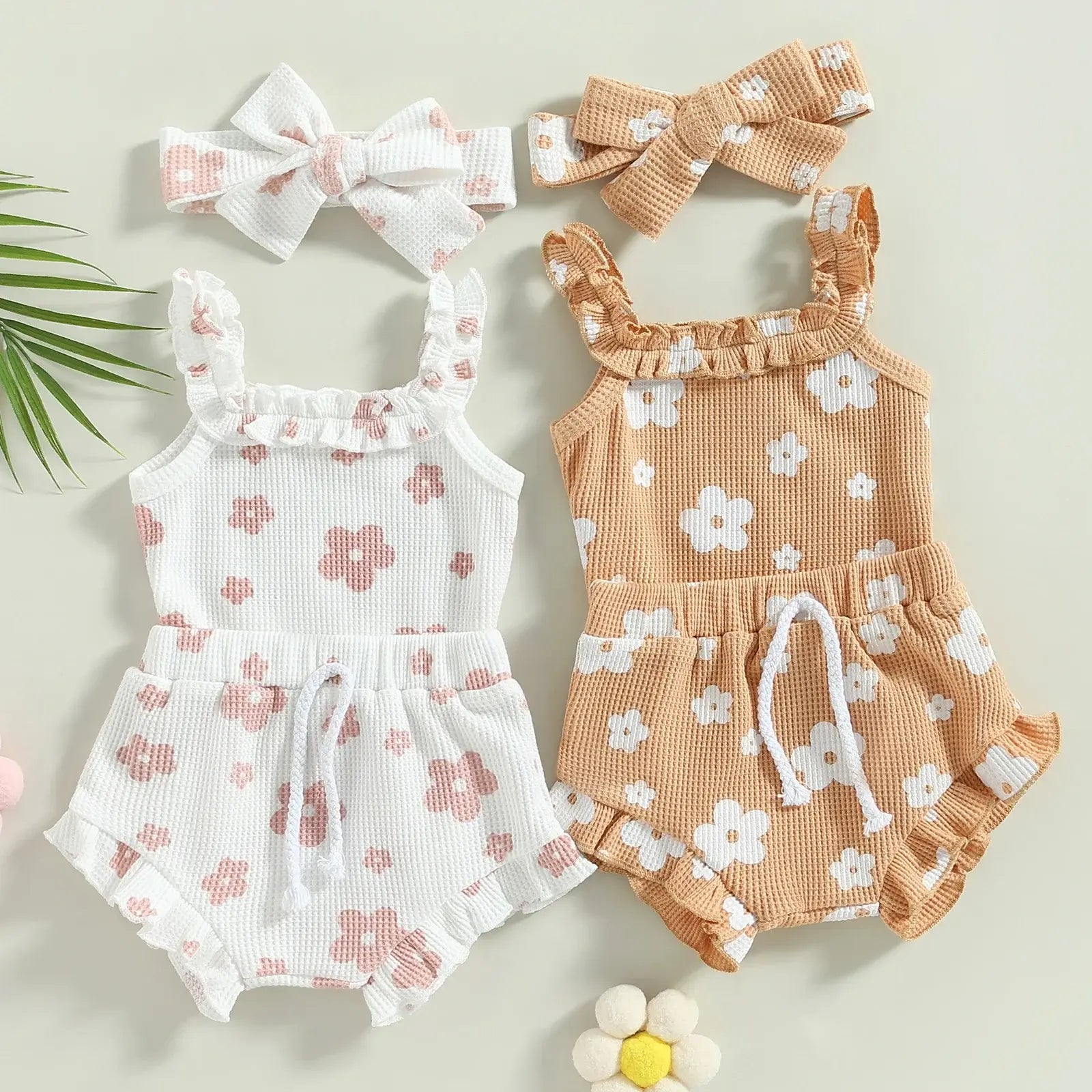 Genevieve Waffle Romper Set | Baby Girl Floral Summer Outfit - Lulu Babe