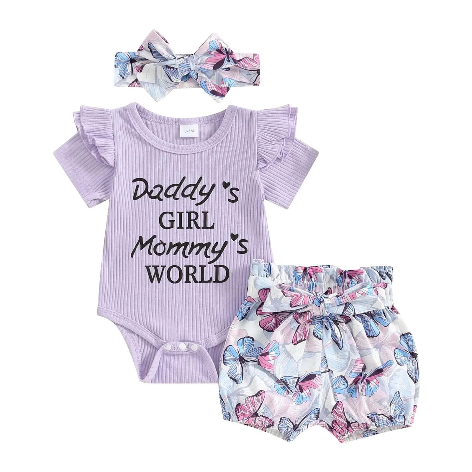 Daddy's Girl Mommy's World Baby Set | Stylish Baby Girl Outfit - Lulu Babe