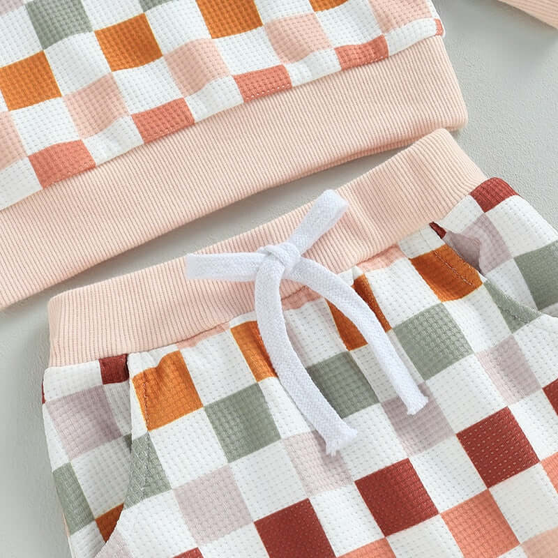Retro Waffle Baby Trackie Set | Stylish Checkered Baby Outfit - Lulu Babe
