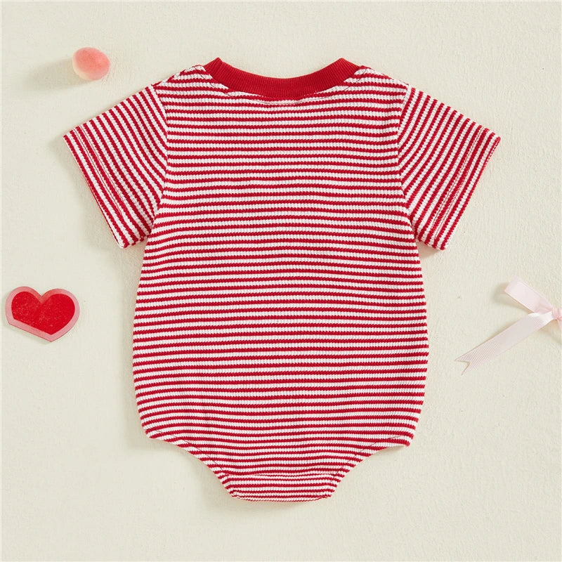 I Love Dad Red Stripe Romper featuring classic red and white stripes, perfect for Father's Day and everyday wear.