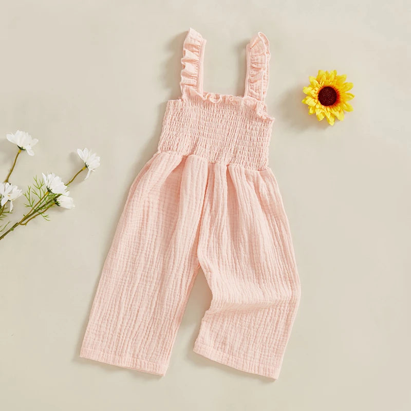 Wide Leg Baby & Toddler Girl Jumpsuit | Blush Pink - Lulu Babe