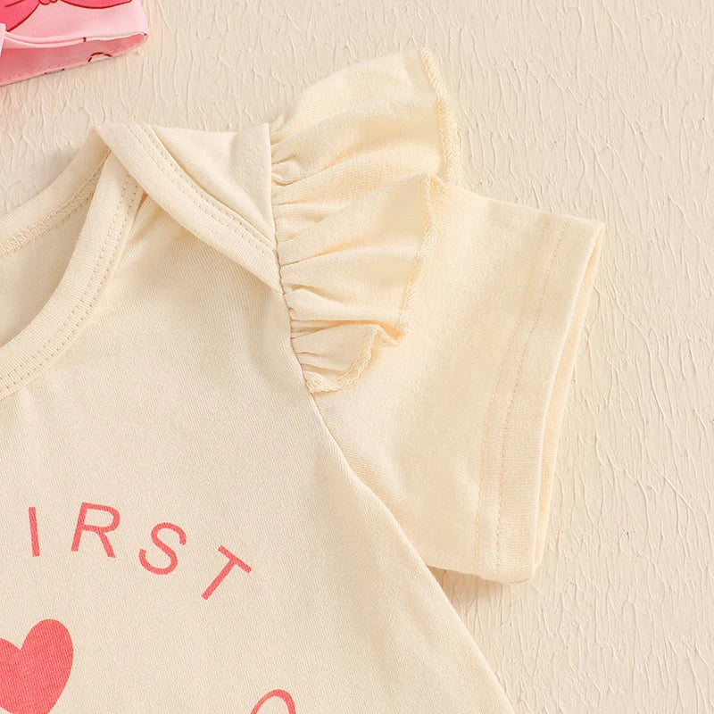 Close-up of the ruffle sleeve of a cream bodysuit from the My First Father's Day Ruffle Set.