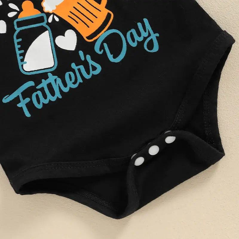 Happy First Father's Day Baby Romper Black | Cheers to Dad 🍺 - Lulu Babe