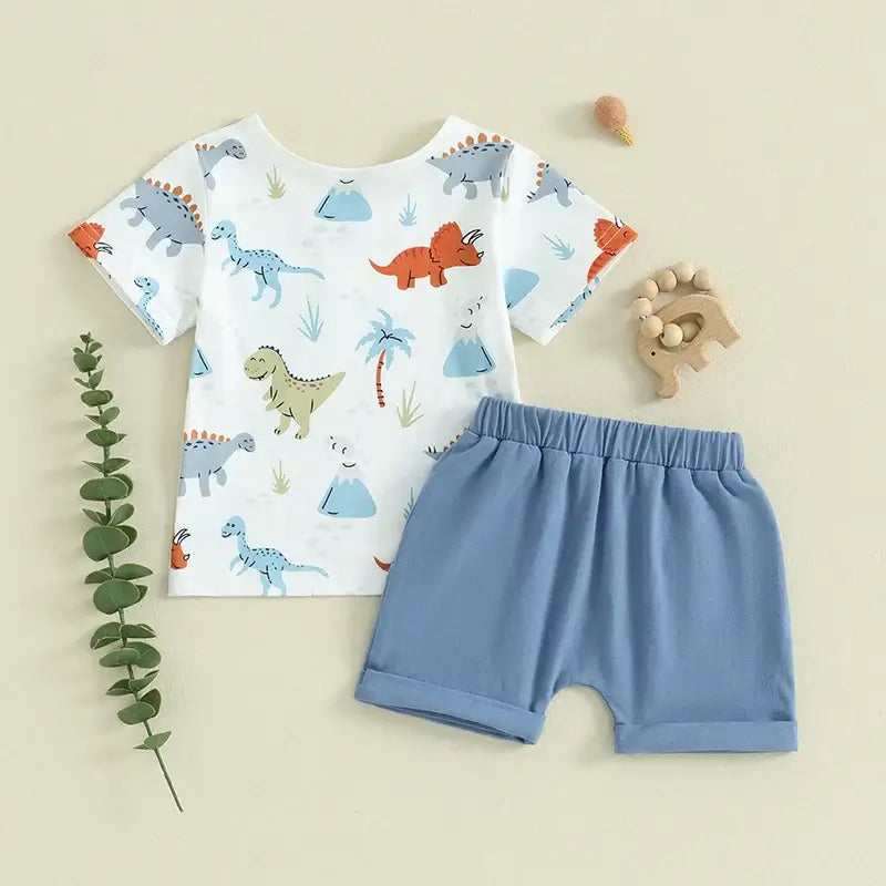 Dinosaur Boys Outfit | Dino Shorts Set for Baby & Toddler Boys - Lulu Babe