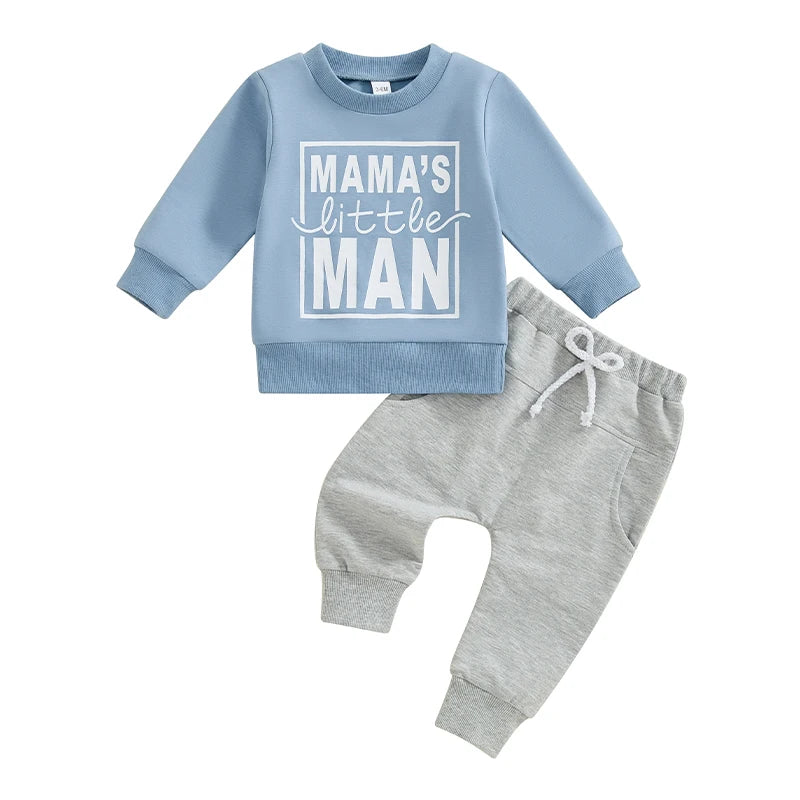 Mama's Little Man Set in blue | Comfy Baby Boy Tracksuit - Lulu Babe