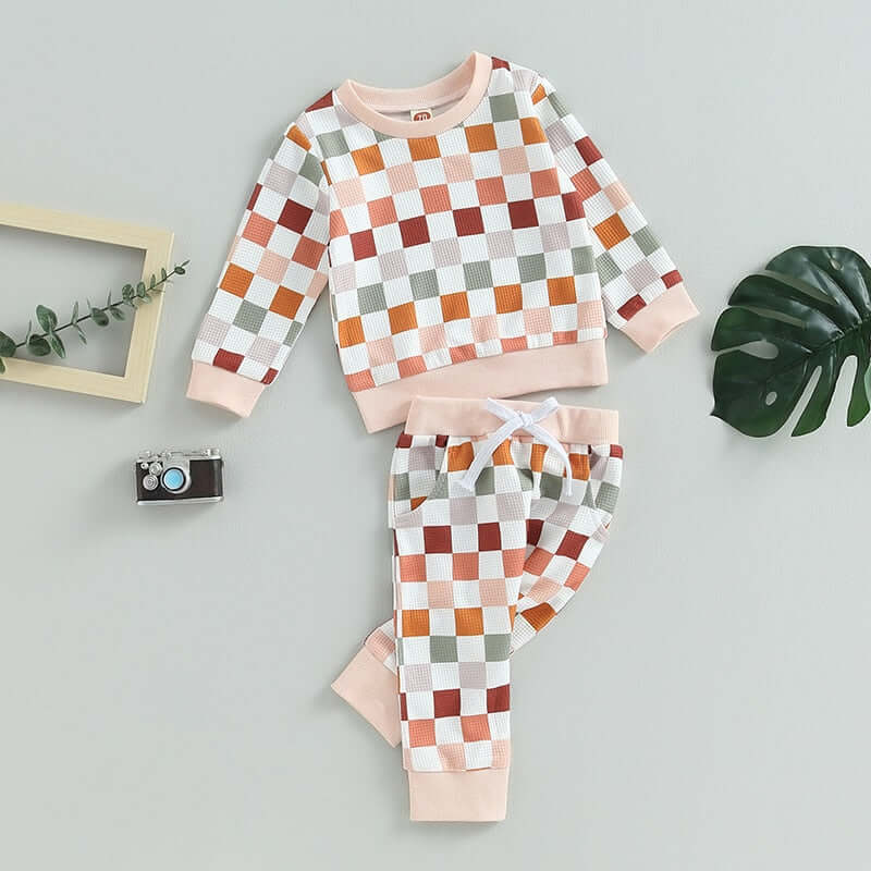 Retro Waffle Baby Trackie Set | Stylish Checkered Baby Outfit - Lulu Babe