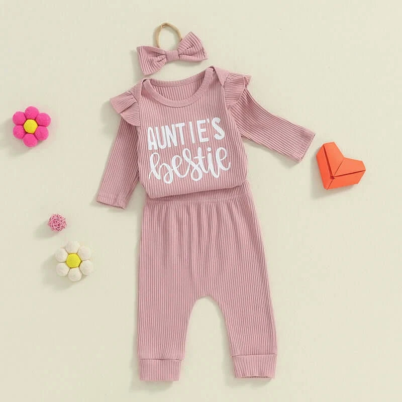 Auntie's Bestie Ribbed Baby Girl Set | Pink, Purple, Green - Lulu Babe