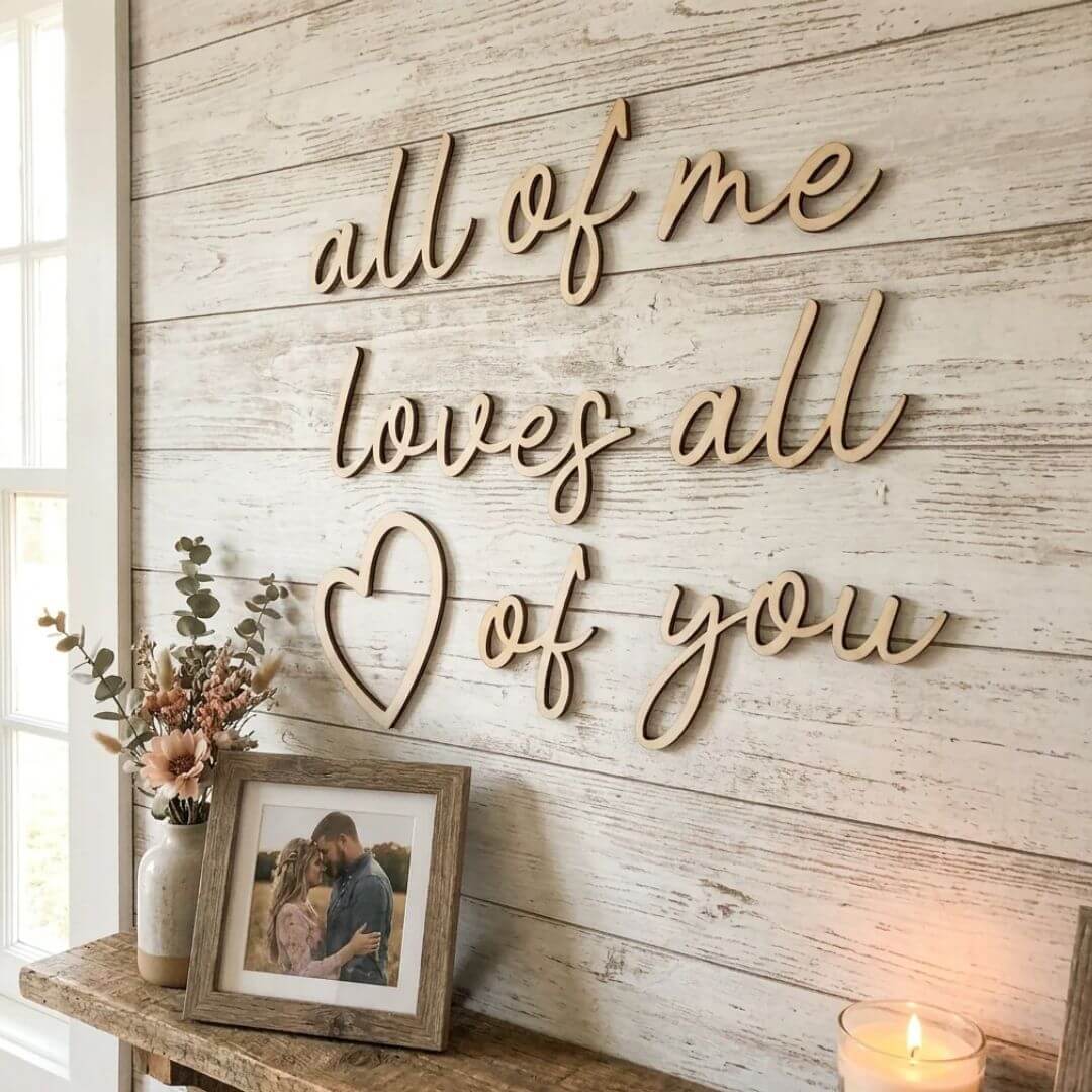 "All of Me Loves All of You" Wooden Wall Script