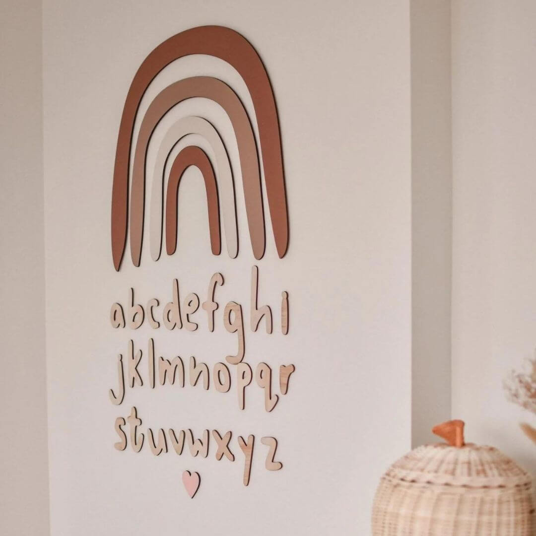 Rainbow Wooden Wall Decal in brown | Scandi Nursery - Lulu Babe