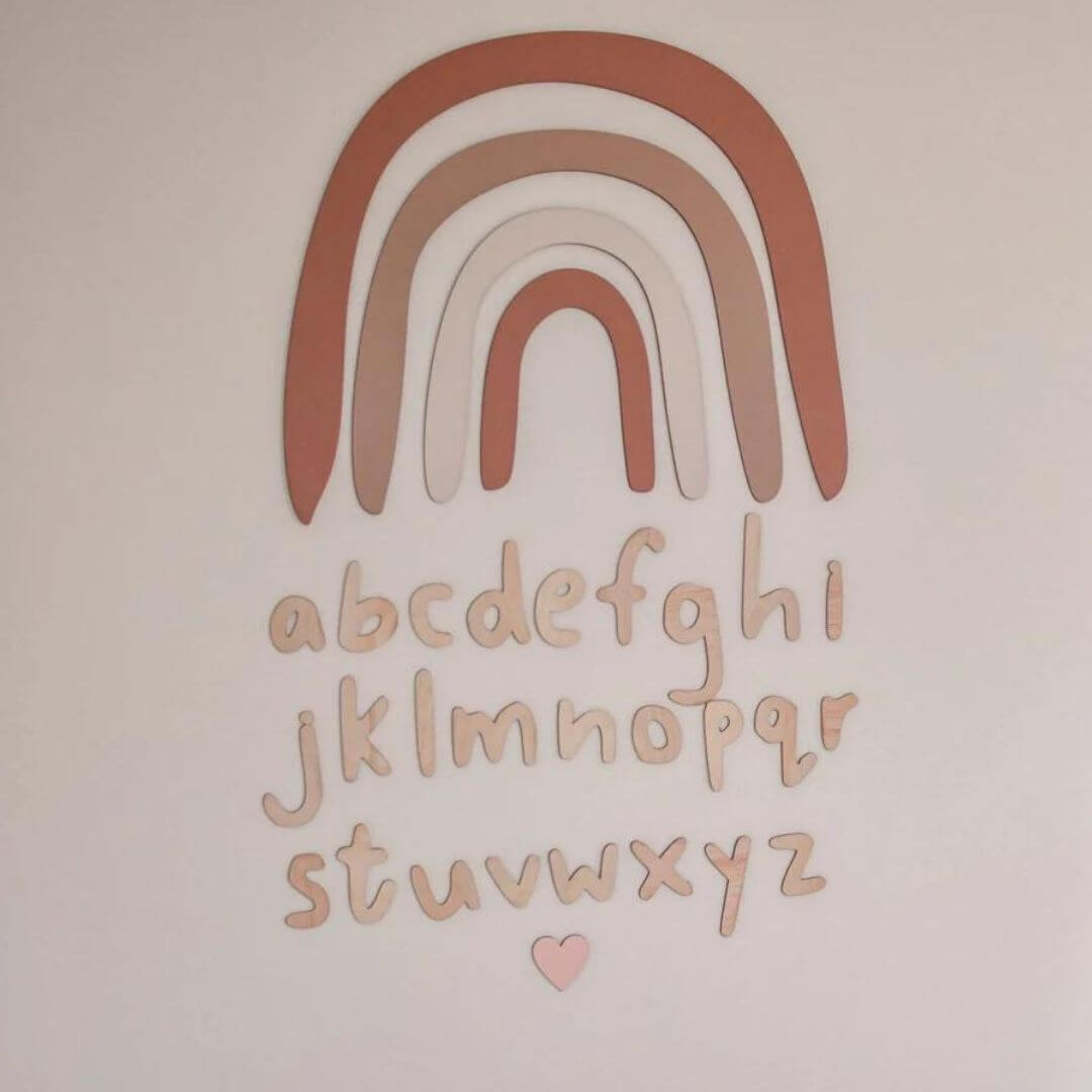 Rainbow Wooden Wall Decal in brown | Scandi Nursery - Lulu Babe