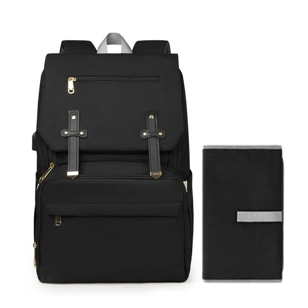 Black nappy backpack with change mat - spacious with lots of pockets - Lulu Babe