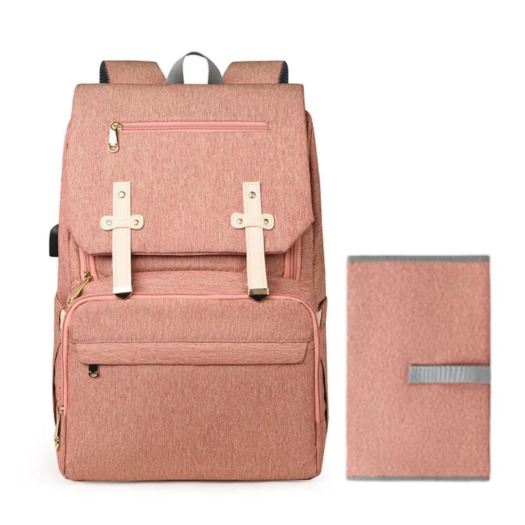 Pink nappy backpack with change mat from Lulu Babe - stylish, waterproof and spacious