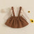 Baby girl dress outfit set with beige long-sleeve bodysuit and brown pinafore dress